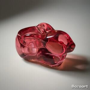 Indiana Glass Cranberry Pink Vintage Bunny Rabbit Votive Tealight Candle Holder